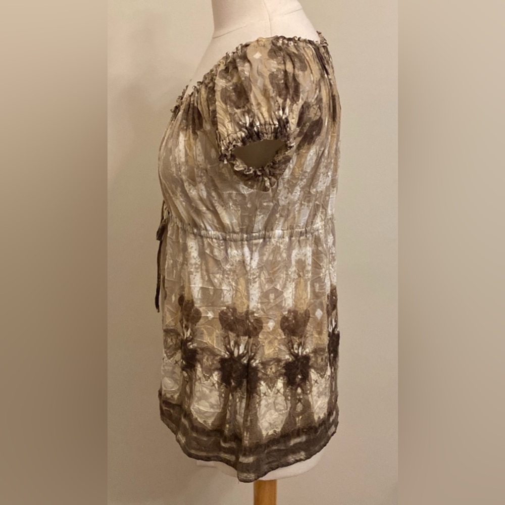 Liz Wear Vintage Brown Cream Print SZ S 90s Grunge Chic Cottagecore Boho Top - Picture 7 of 10